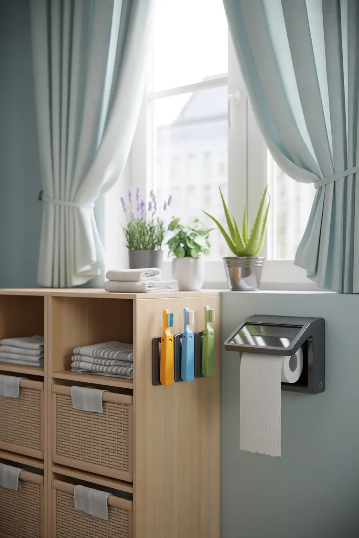 Ein stilvolles und modernes Badezimmer mit eleganten Armaturen, sanften Farbtönen und ansprechenden Dekorationselementen, ideal zum Wohlfühlen und Gestalten.