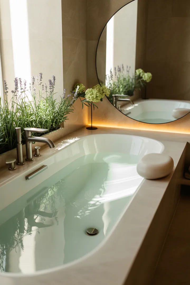 Ein modernes Badezimmer mit stilvollen Fliesen, eleganten Armaturen und einer hellen, einladenden Atmosphäre, die aktuelle Einrichtungsideen widerspiegelt.