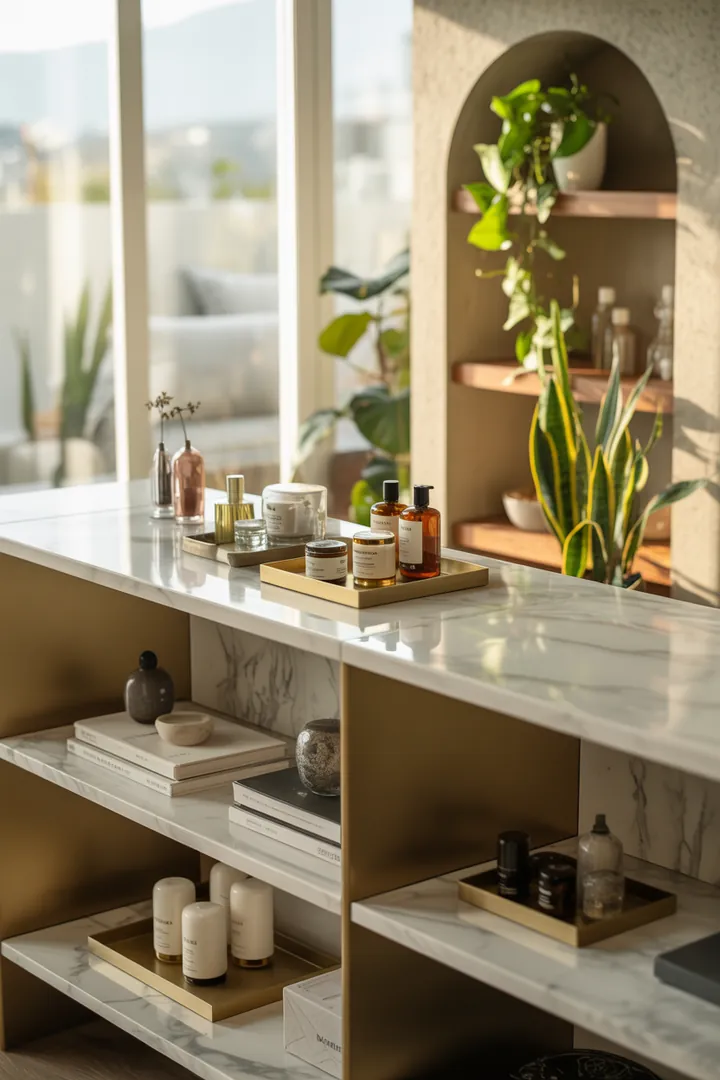 Ein stilvolles Badezimmer mit eleganten Sanitäranlagen, modernen Spiegeln und geschmackvoller Dekoration, ideal für inspirierende Wohnideen.