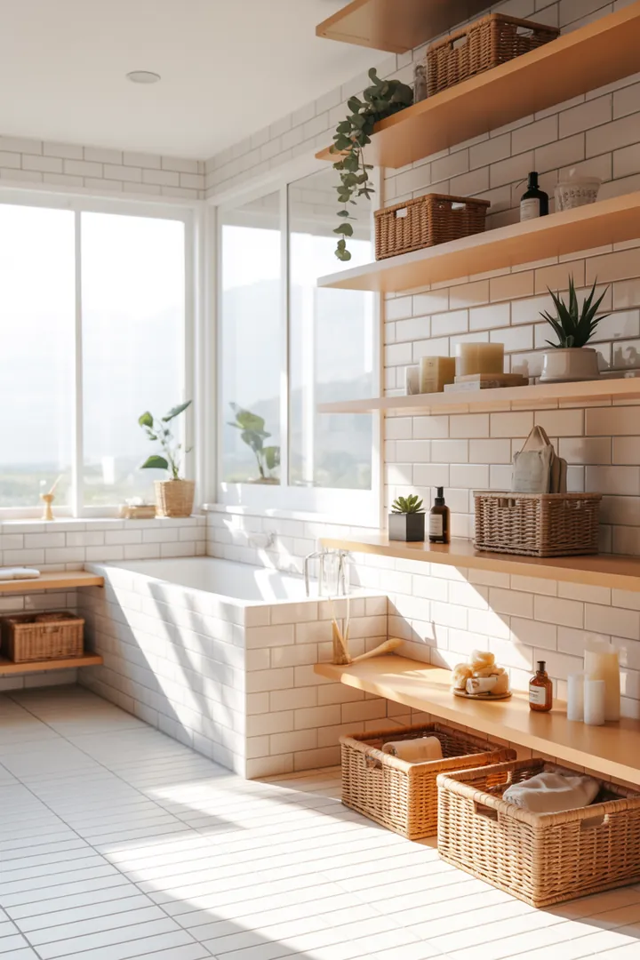 Elegante und moderne Badezimmerausstattung mit stilvollen Armaturen, geschmackvollen Fliesen und einer einladenden Atmosphäre für Entspannung.