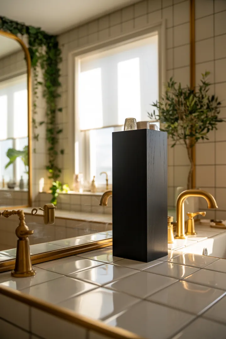 Ein eleganter Aufbewahrungsort für Badezimmerutensilien, der stilvolle Designs und praktische Funktionen vereint, ideal für Ordnung im Bad.