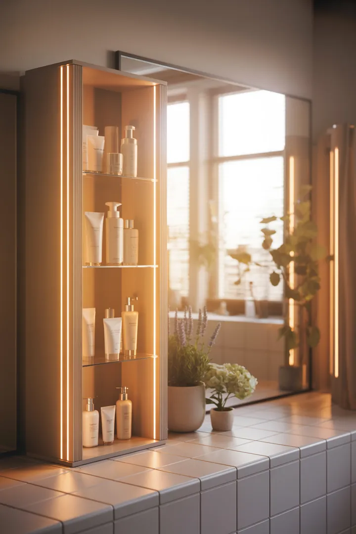 Ein stilvolles Möbelstück mit eleganten Linien, das ideal für die Aufbewahrung von Badutensilien ist, perfekt für moderne Badezimmer. Badschrank mit praktischen Fächern und ansprechendem Design.