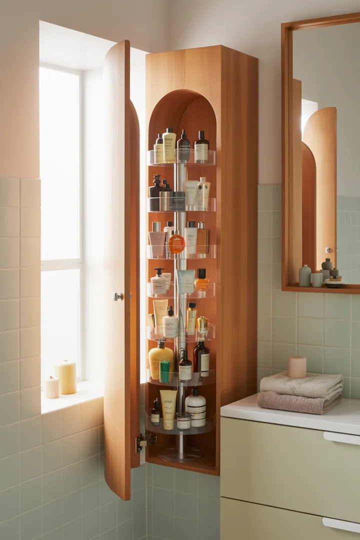 Ein stilvoller Aufbewahrungsschrank für Badezimmer, der Platz für Handtücher und Pflegeprodukte bietet und modernen Komfort ausstrahlt. Ideal für jedes Badezimmer.