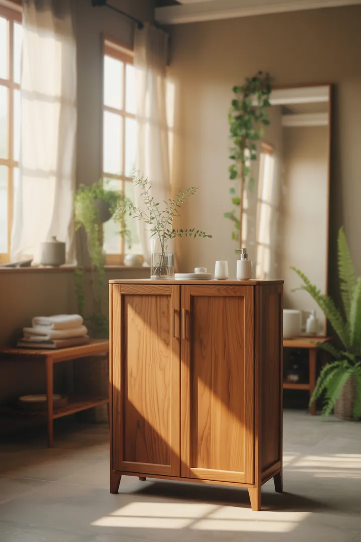 Ein elegantes Möbelstück für das Badezimmer, das Stauraum bietet und stilvoll in jede Einrichtung passt. Ideal für die Aufbewahrung von Pflegeprodukten.