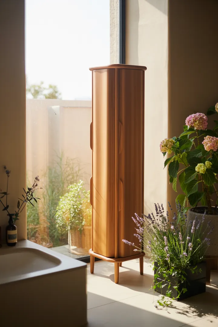 Ein stilvoller Möbelstück für das Badezimmer, ideal zur Aufbewahrung von Handtüchern und Pflegeprodukten, perfekt geeignet für moderne Badgestaltungen. Badschrank mit elegantem Design.