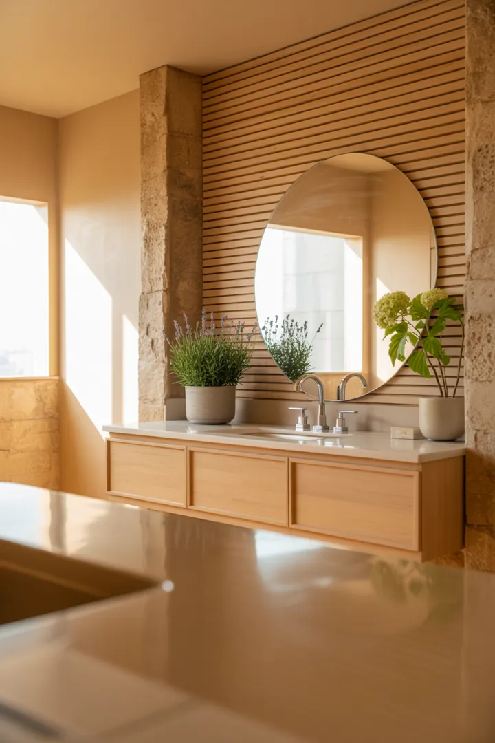 Helle und funktionale Gestaltung eines kompakten Raums mit modernen Möbeln und cleveren Stauraumlösungen, die ein Gefühl von Weite und Stil vermitteln.