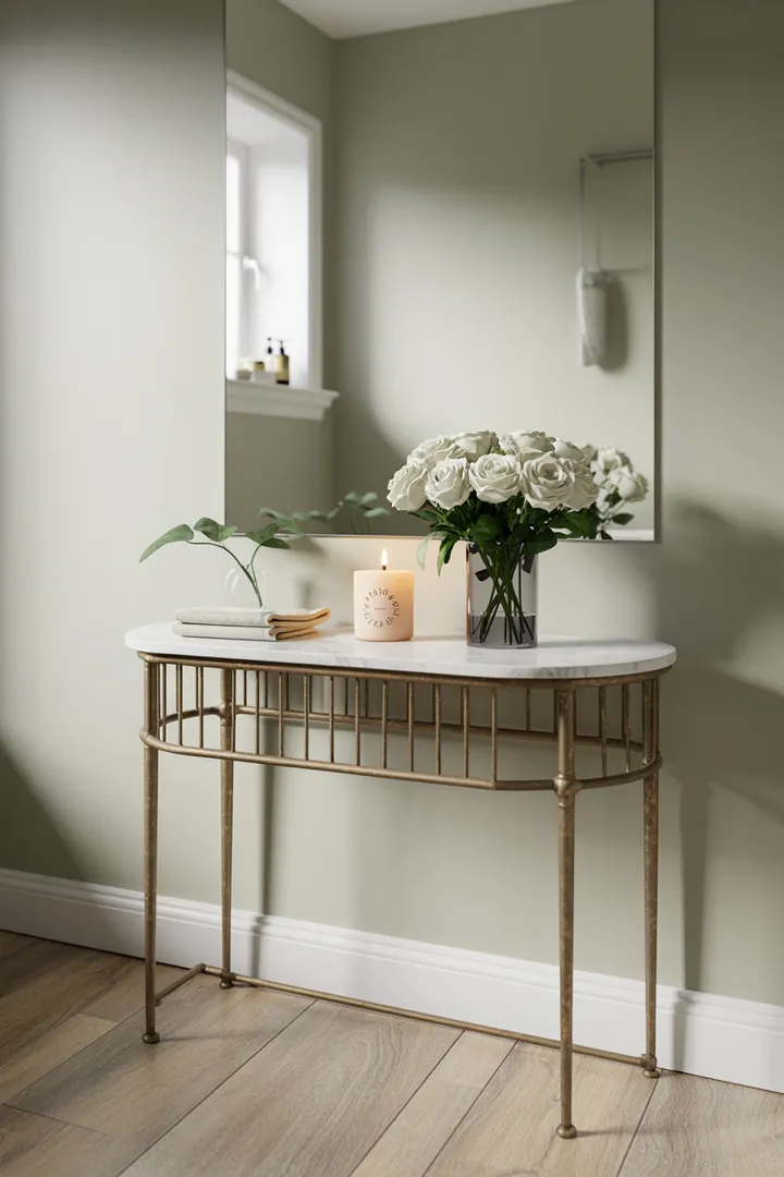 Ein stilvoll gestalteter, kompakter Raum mit cleveren Möbeln und hellen Farbtönen, der eine einladende Atmosphäre schafft und Platz optimal nutzt.