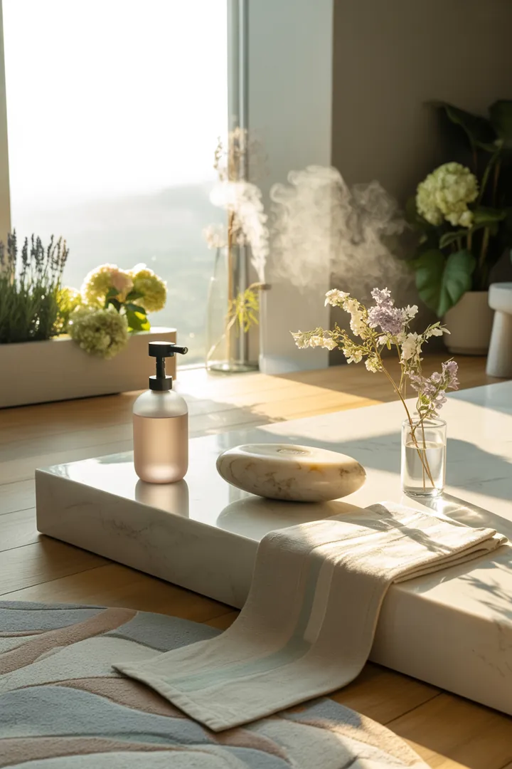 Helles und modernes kleines Badezimmer mit cleveren Möbeln, die Platz sparen, und einer inspirierenden Farbgestaltung für ein luftiges Ambiente.