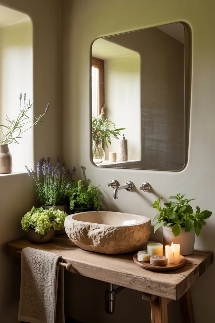 Ein stilvolles, kompaktes Badezimmer mit hellen Farben, modernen Möbeln und cleveren Stauraumlösungen, die den Raum größer und einladender erscheinen lassen.