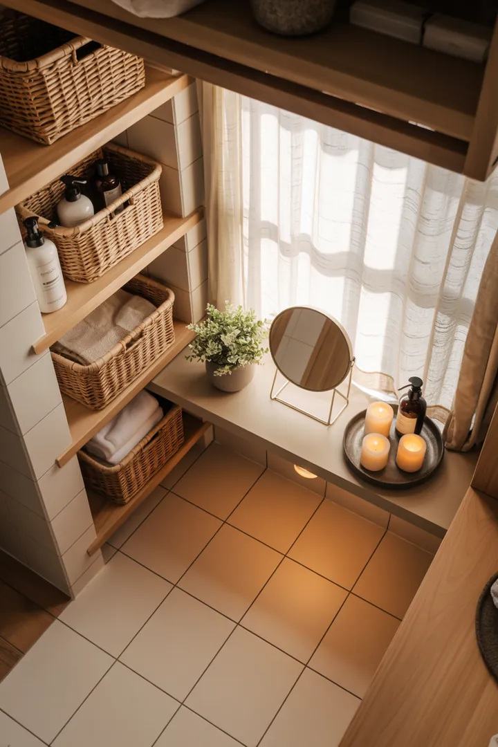 Ein stilvolles und funktionales kleines Badezimmer mit cleveren Möbeln, hellen Farben und inspirierenden Designideen, die den Raum optisch vergrößern.