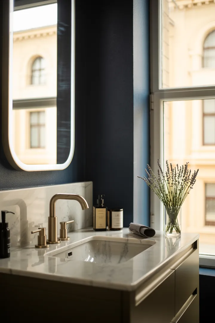 Eine stilvolle Umgestaltung eines kompakten Raumes mit modernen Möbeln, hellen Farbnuancen und cleveren Stauraumlösungen für mehr Licht und Offenheit.