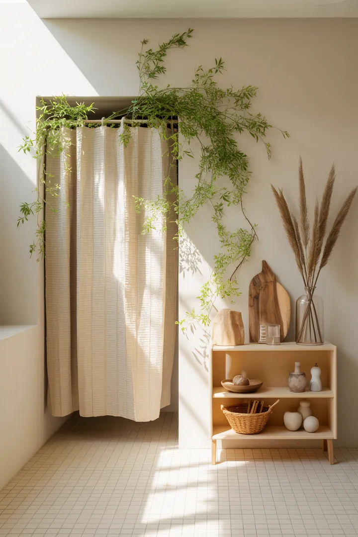 Ein stilvolles, kompaktes Badezimmer mit cleveren Möbeln und hellen Farben, das funktionale Gestaltung und kreative Ideen für eine Raumvergrößerung kombiniert.