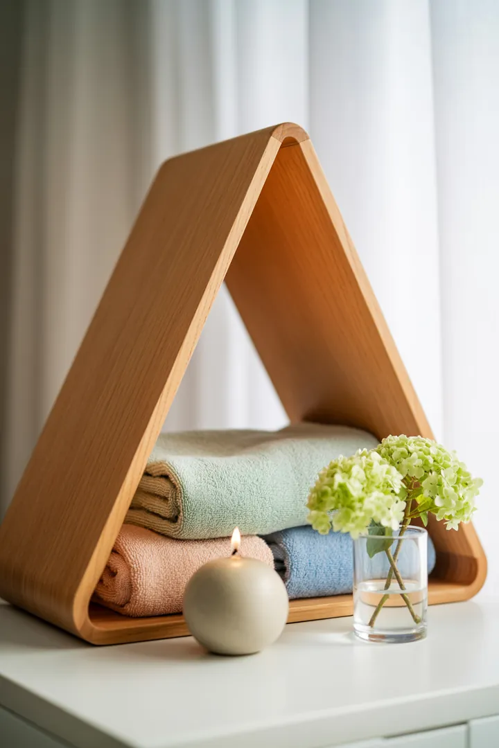 Ein stilvolles, funktionales Badezimmer mit cleveren Möbeln und natürlichen Farbtönen, das den Raum optisch vergrößert und moderne Ideen für kleine Räume bietet.