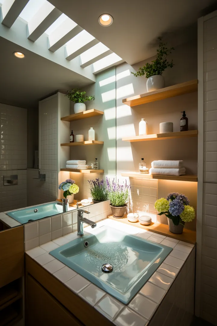 Ein stilvolles und funktionales Designkonzept für ein kompaktes Badezimmer, das Raum optimal nutzt und eine einladende Atmosphäre schafft.