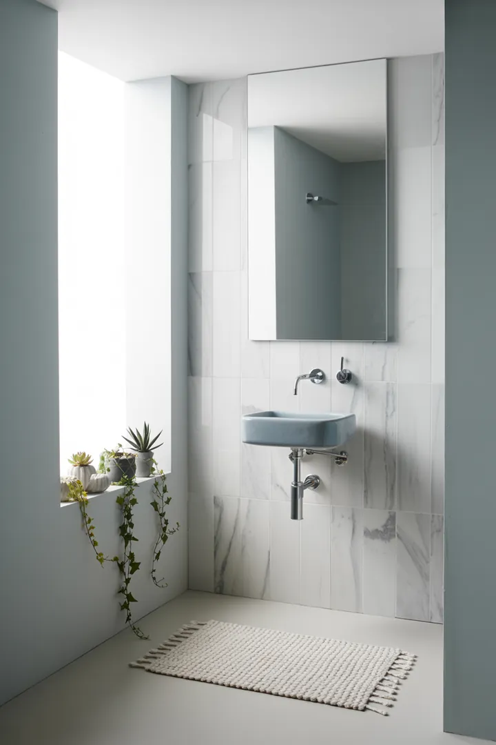 Eine stilvolle Umgestaltung eines kompakten Raums mit cleveren Möbeln und sanften Farbtönen, die den Eindruck von Weite und Licht schaffen.