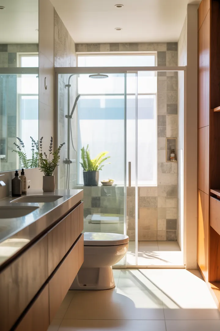 Kreative Gestaltungsideen für ein kompaktes Badezimmer, die den Raum optisch erweitern und funktionale Möbel sowie natürliche Farbtöne integrieren.