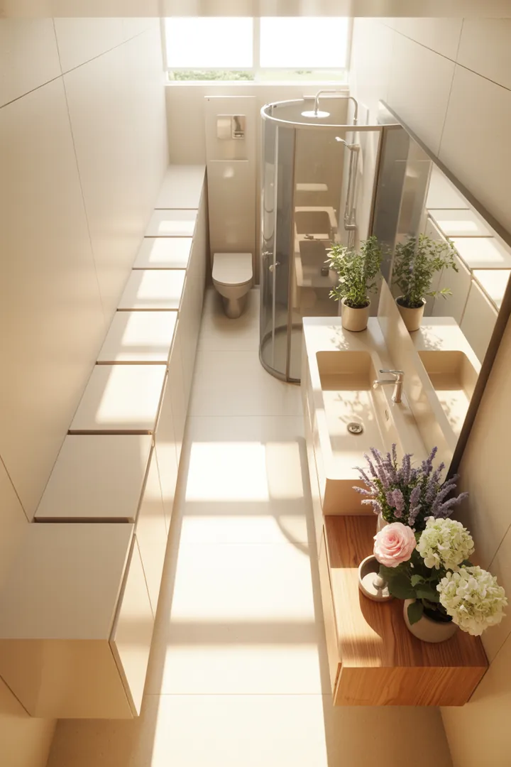 Kreative Gestaltungsideen für kompakte Sanitäranlagen, die Funktionalität und Stil vereinen, um einladende und geräumiger wirkende Räume zu schaffen.