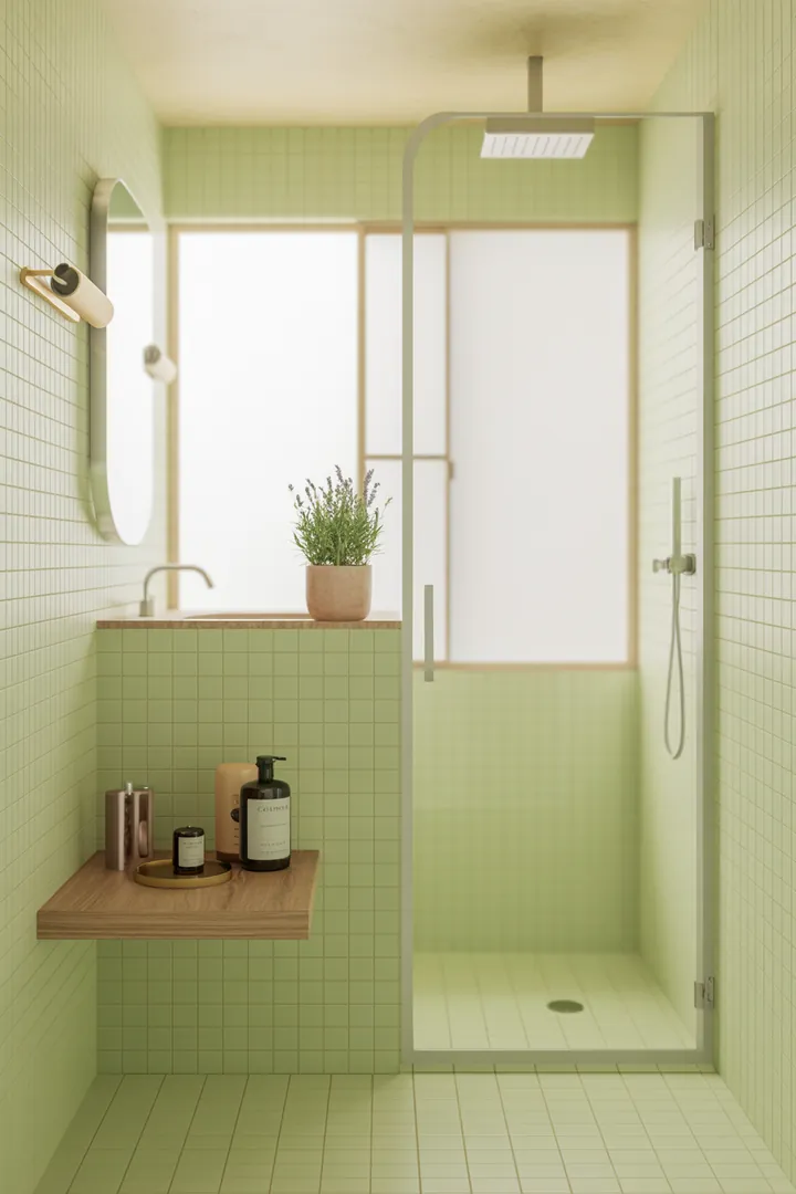 Gemütlicher, heller Raum mit cleveren Lösungen für die Raumoptimierung, um ein kompaktes Badezimmer funktional und stilvoll zu gestalten.