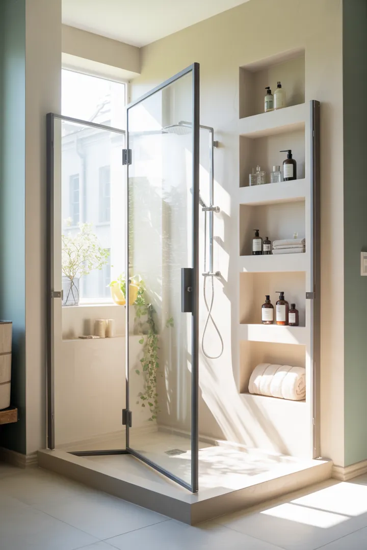 Ein stilvolles und funktionales kleines Badezimmer mit hellen Farben, cleveren Möbeln und raffinierten Gestaltungselementen, die den Raum optisch vergrößern und inspirierende Ideen bieten.