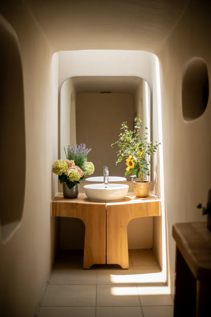 Moderne Gestaltung eines kompakten Raumes mit cleveren Möbeln und hellen Farben, die Raumillusionen schaffen und eine einladende Atmosphäre fördern.