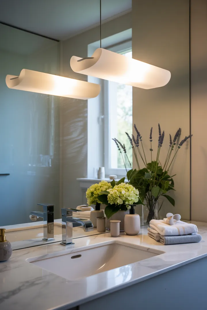 Kreative und funktionale Gestaltung eines kompakten Raums, der durch helle Farben und platzsparende Möbel einladend und geräumig wirkt. Inspirierende Ideen für eine harmonische Badumgebung.