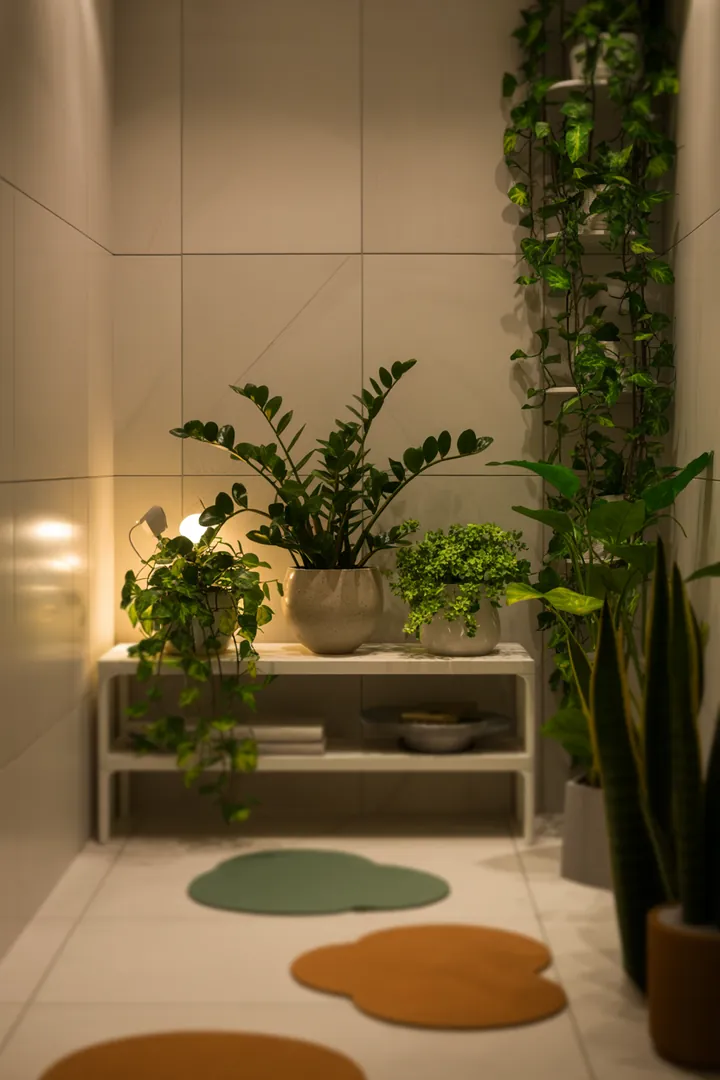 Ein stilvoll eingerichteter Raum mit cleveren Lösungen zur Optimierung des Platzangebots, der Licht und Farben nutzt, um ein Gefühl von Weite zu erzeugen.