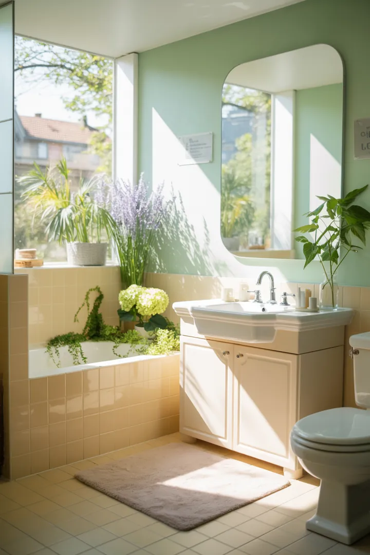 Stylisches und funktionales Interieur eines kompakten Sanitärraums, das durch clevere Gestaltung und helle Farben eine luftige Atmosphäre schafft.