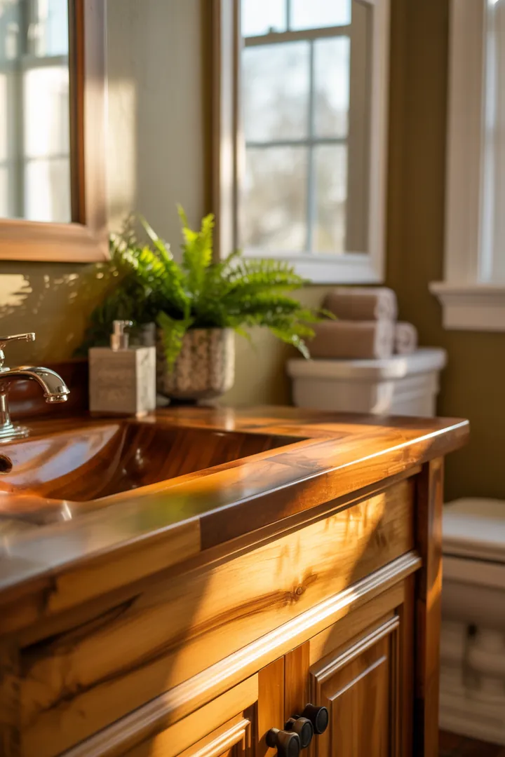 Ein stilvolles, kompaktes Bad mit eleganten Oberflächen, cleveren Stauraumlösungen und einer harmonischen Farbpalette, ideal für moderne kleine Badezimmer.