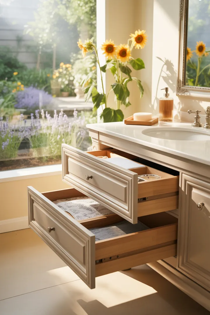 Ein stilvolles, kompaktes Bad mit eleganten Fliesen, funktionalen Möbeln und geschmackvollen Accessoires, ideal für zeitgemäße Wohnkonzepte.