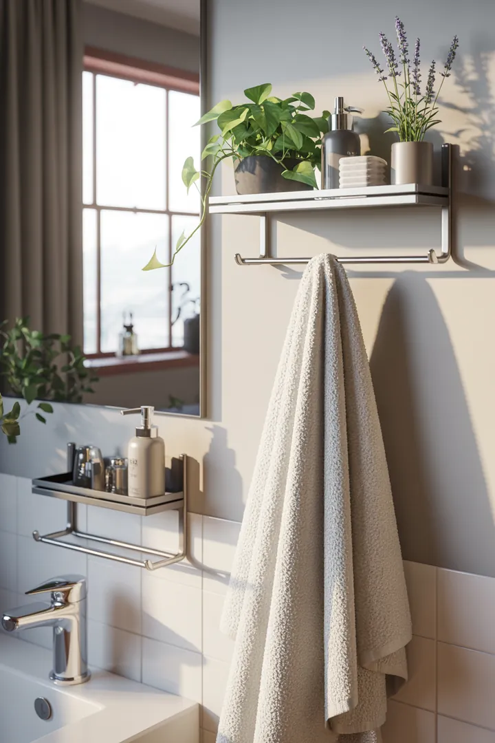 Ein stilvolles, kompaktes Bad mit eleganten Armaturen, hellen Fliesen und cleveren Stauraumlösungen, ideal für moderne kleine Badezimmer.