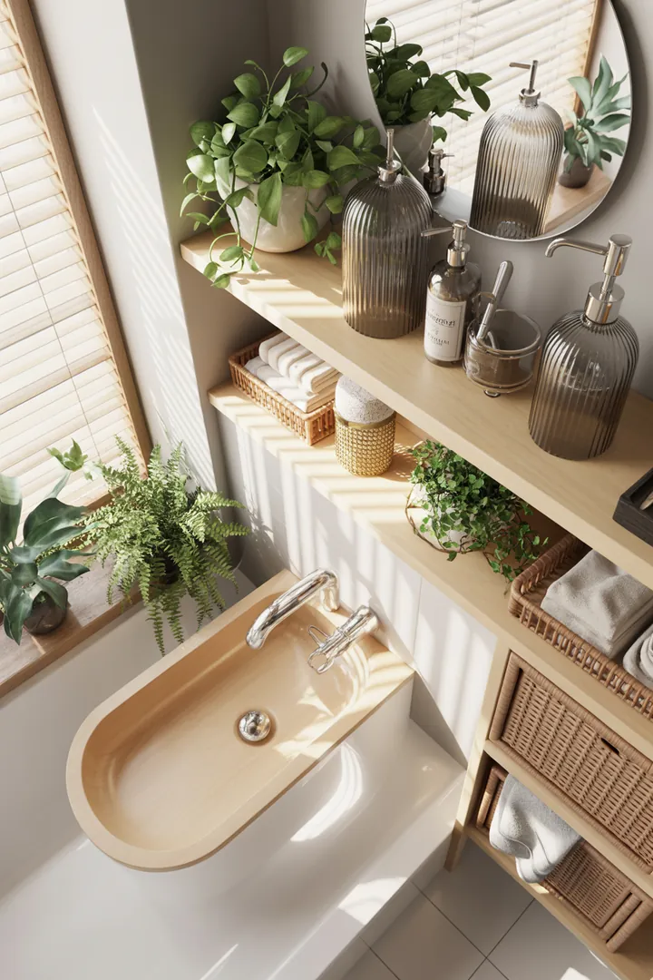 Ein stilvolles, kompaktes Bad mit eleganten Armaturen, hellen Fliesen und zeitgemäßen Akzenten, das moderne Gestaltungstrends widerspiegelt.