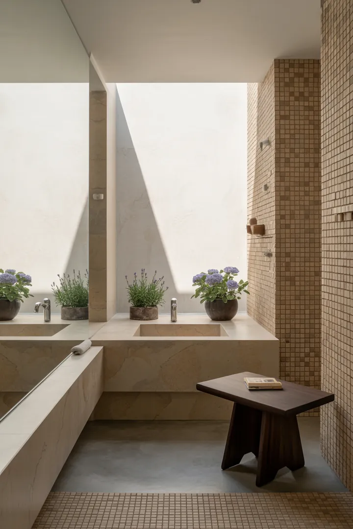 Ein elegantes, kompaktes Bad mit stilvollen Armaturen und cleveren Stauraumlösungen, ideal für moderne kleine Badezimmer.