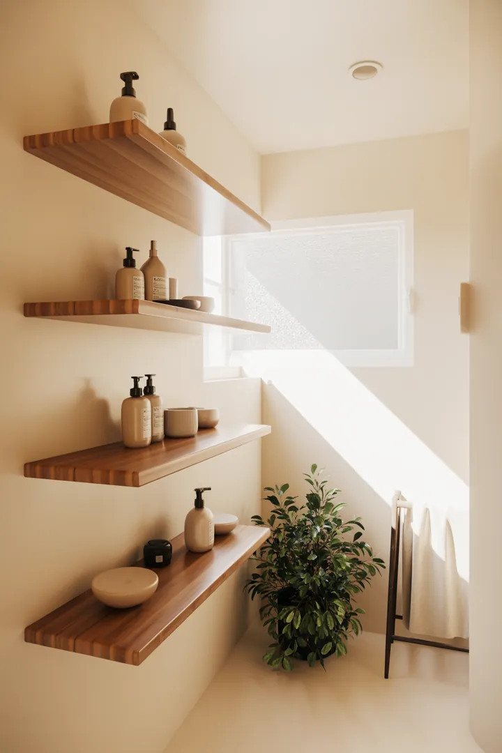 In einem stilvollen und funktionalen Raum sind moderne Möbel und helle Farben harmonisch kombiniert, um ein kompaktes Badezimmer einladend und geräumig erscheinen zu lassen.