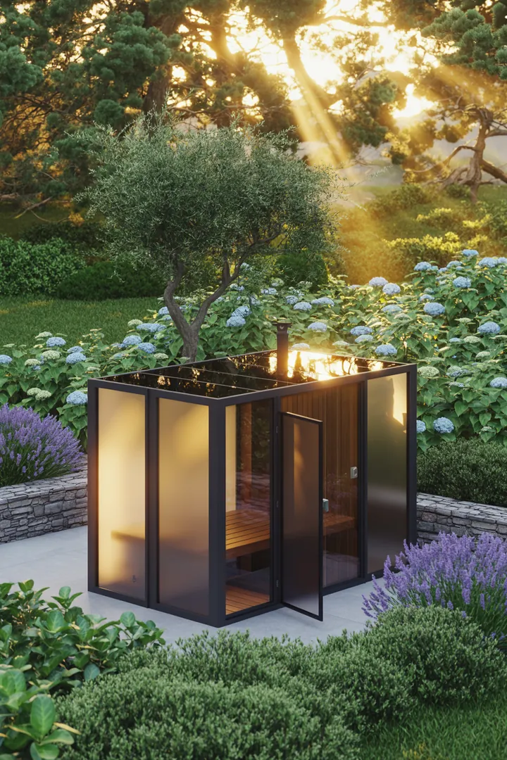 Ein entspannender Rückzugsort mit warmen Holzelementen, ideal für Wellness und Erholung, perfekt für eine Sauna im Bad.