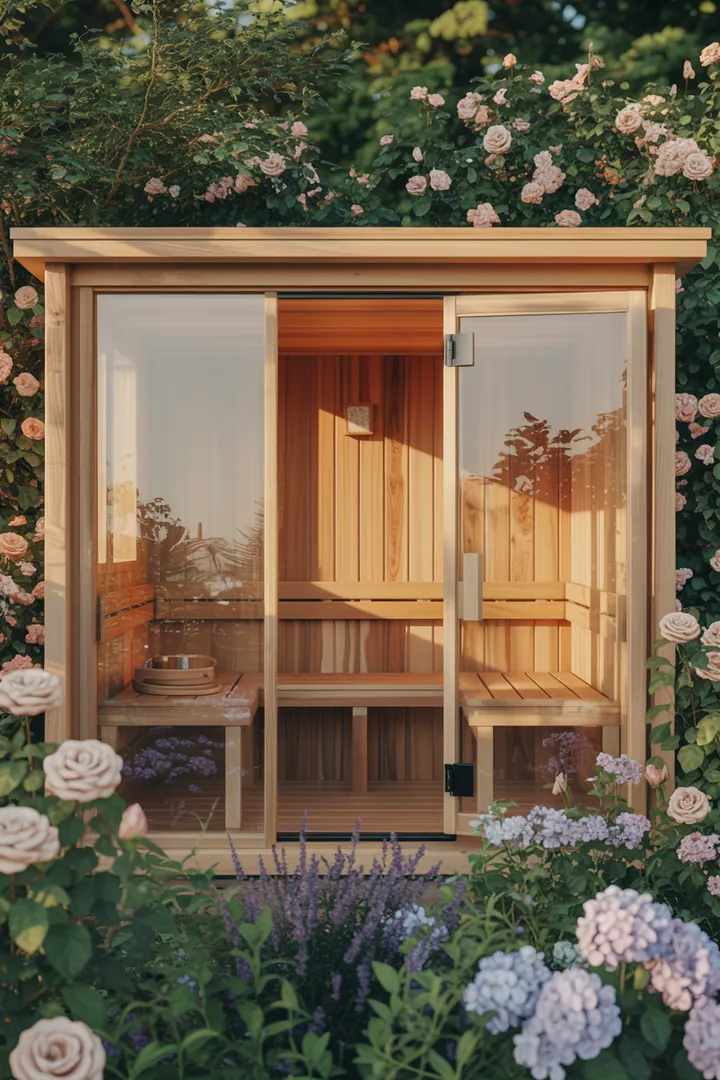 Entspanntes Wellness-Ambiente mit Holzdetails und sanftem Licht, ideal für eine erholsame Auszeit in der Sauna im Bad.