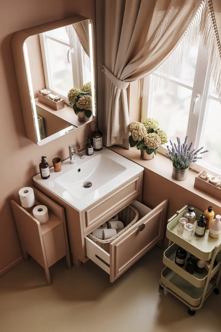 Moderne Gestaltungsideen für begrenzte Räume, die helle Farben und multifunktionale Möbel nutzen, um ein einladendes und geräumiges Ambiente zu schaffen.