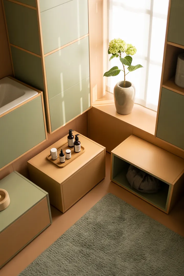 Kreative Gestaltung eines kompakten Raums mit stilvollen Möbeln und natürlichen Farbtönen, um eine einladende Atmosphäre zu schaffen und den Raum optisch zu vergrößern.