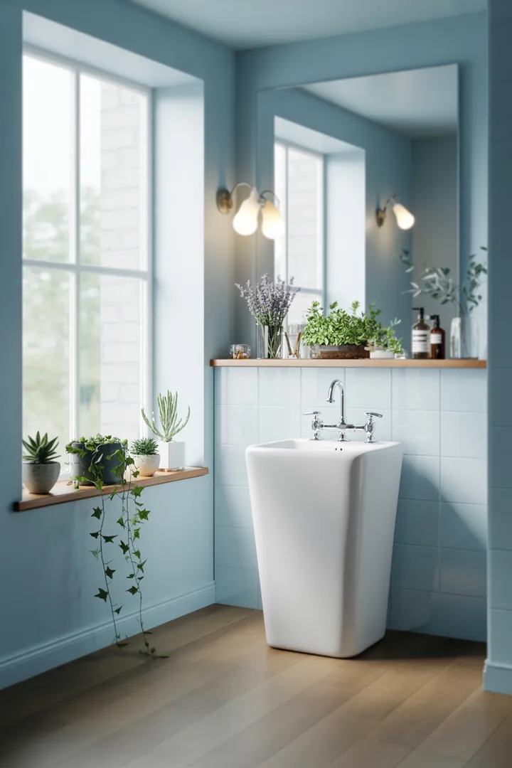 Ein stilvolles, modernes Raumkonzept für ein kompaktes Badezimmer, das durch geschickte Farbwahl und clevere Möbelanordnung mehr Raumgefühl vermittelt. Inspirierende Designideen für eine harmonische und funktionale Atmosphäre.