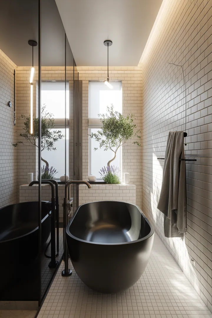 Kreative Gestaltungsideen für eine kompakte Sanitäranlage mit natürlichen Farben und funktionalen Möbeln, die den Raum optisch vergrößern und inspirieren.