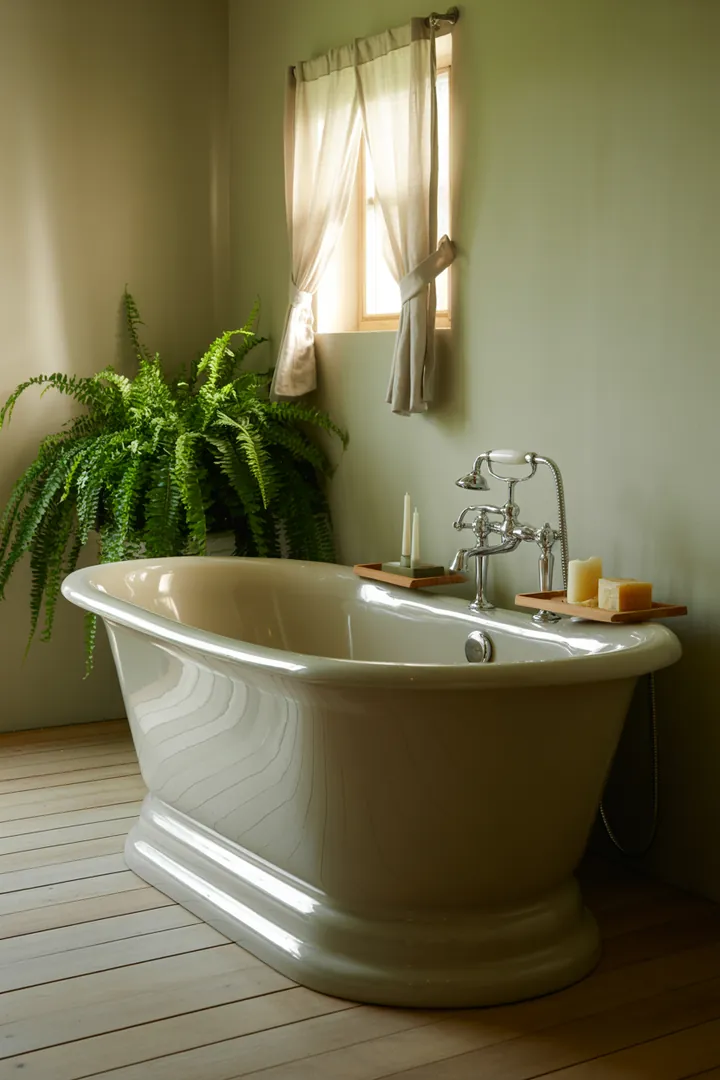 Helles, stilvolles kleines Badezimmer mit cleveren Stauraumlösungen, sanften Farben und modernen Möbeln, die den Raum einladend und geräumig wirken lassen.