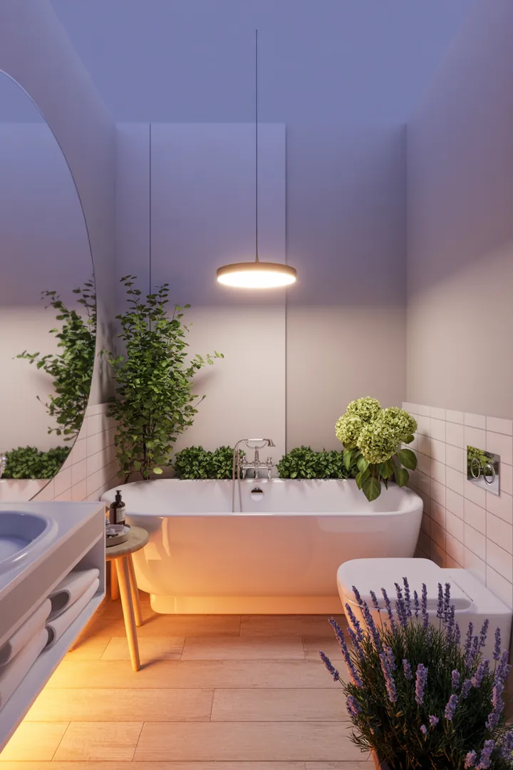 Modernes, stilvolles Design eines kompakten Raums, der durch helle Farben und geschickte Anordnung von Möbeln eine großzügige Atmosphäre schafft. Inspirierende Ideen zur optimalen Nutzung kleiner Flächen.