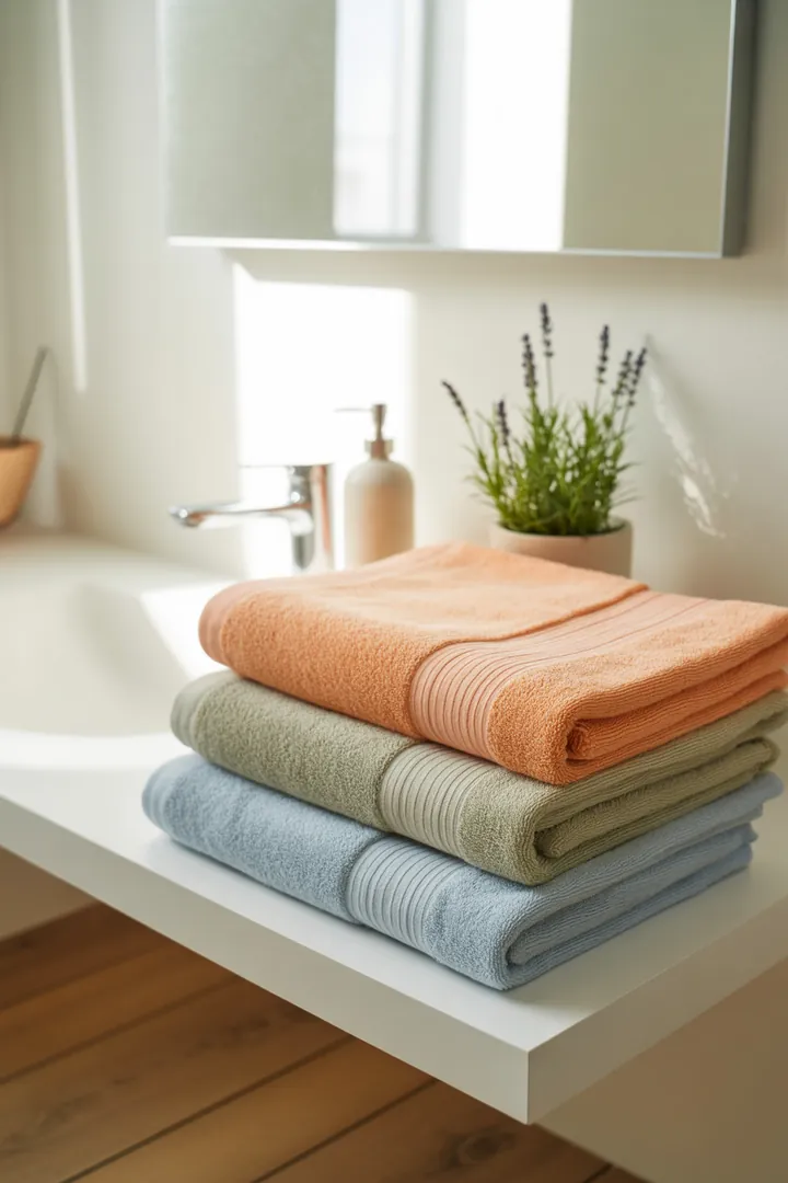 Helles und modern gestaltetes kleines Badezimmer mit cleveren Möbeln, die den Raum optimieren, sowie natürlichen Farbtönen für eine einladende Atmosphäre.