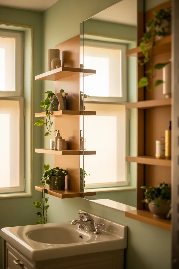 "Moderne Gestaltung eines kompakten Sanitärraums mit cleveren Möbeln und hellen Farbtönen, die das Raumgefühl erweitern und inspirierende Ideen für die Einrichtung bieten."