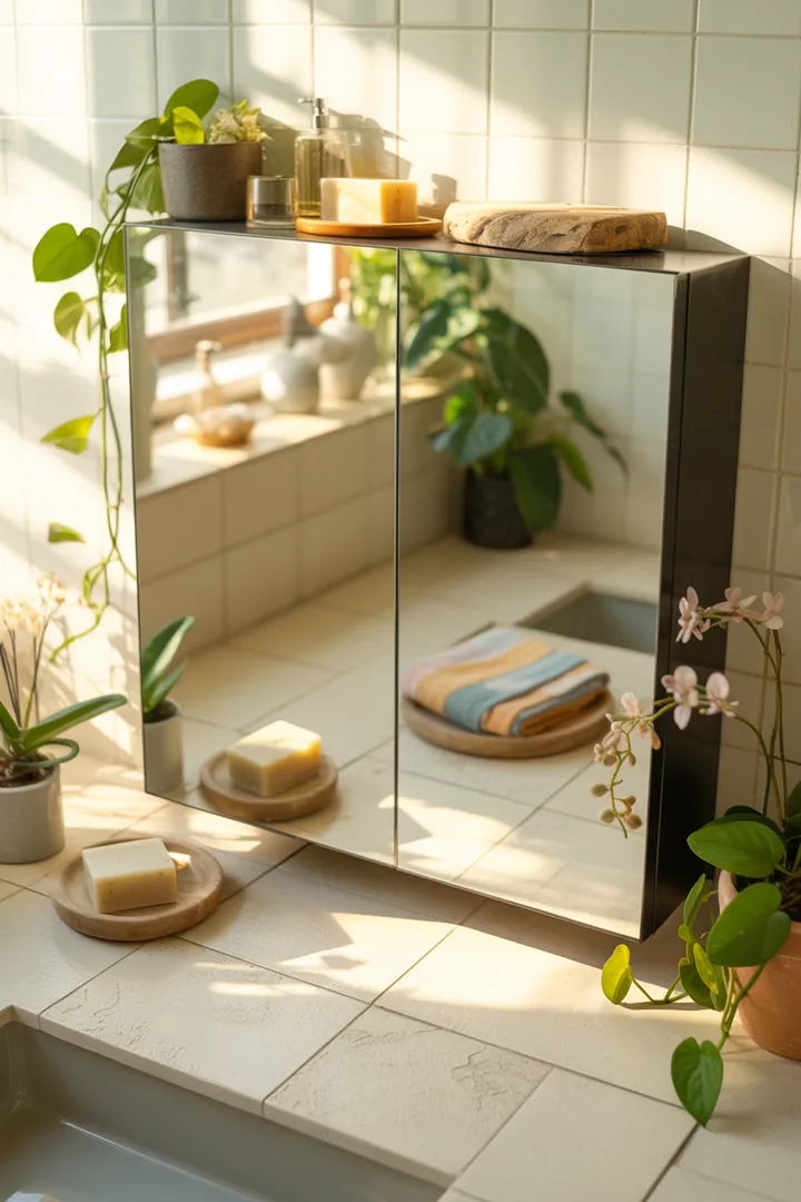 Ein stilvolles, kompaktes Badezimmer mit cleverer Raumnutzung, hellen Farben und modernen Möbeln, die den Raum optisch erweitern und einladend gestalten.