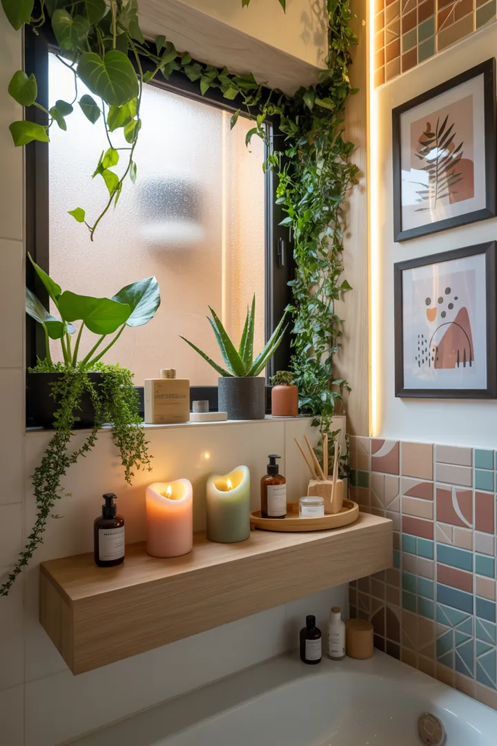 Ein stilvolles, kompaktes Badezimmer mit cleveren Einrichtungsideen, die den Raum größer erscheinen lassen und natürliche Farben verwenden. Inspirierende Möbel und Designs für kleine Räume.