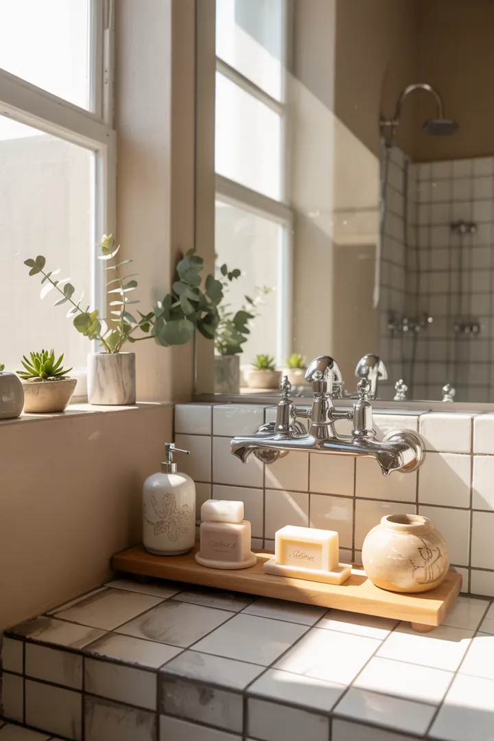 Kompakte Raumgestaltung für ein stilvolles Badezimmer mit kreativen Ideen zur Optimierung von Platz und Licht, um eine einladende Atmosphäre zu schaffen.