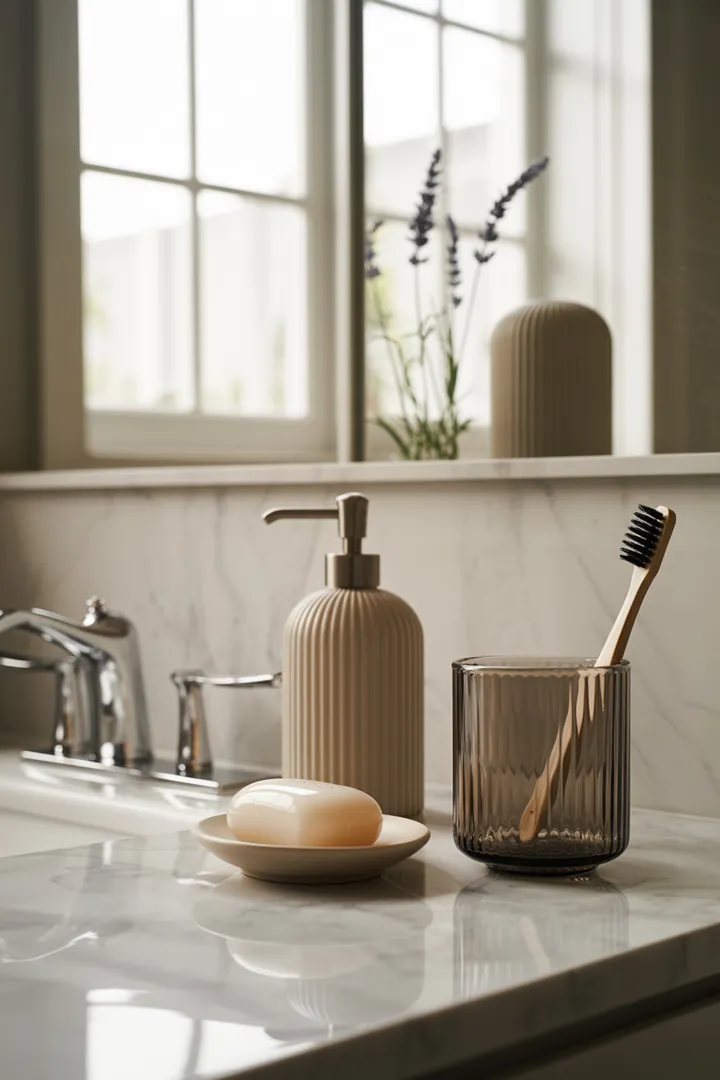 Ein stilvolles und funktionales kleines Badezimmer mit cleveren Gestaltungselementen, die den Raum optisch vergrößern und eine einladende Atmosphäre schaffen.