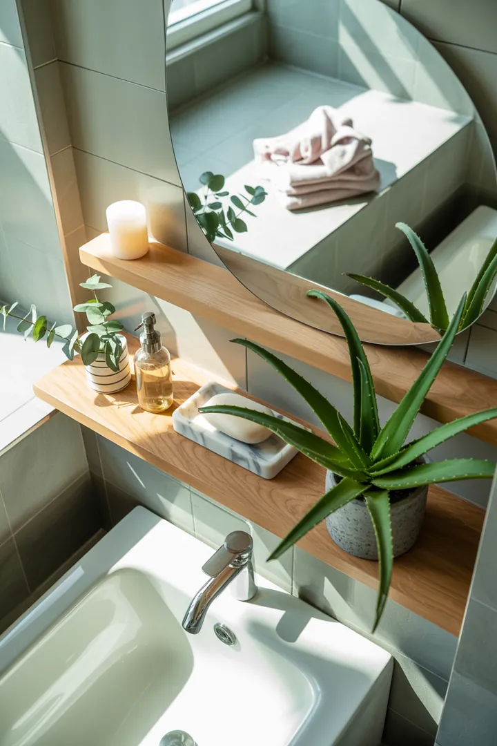 Ein stilvolles und funktionales Design für begrenzte Räume, das innovative Ideen zur Optimierung und Verschönerung eines kompakten Sanitärbereichs zeigt.