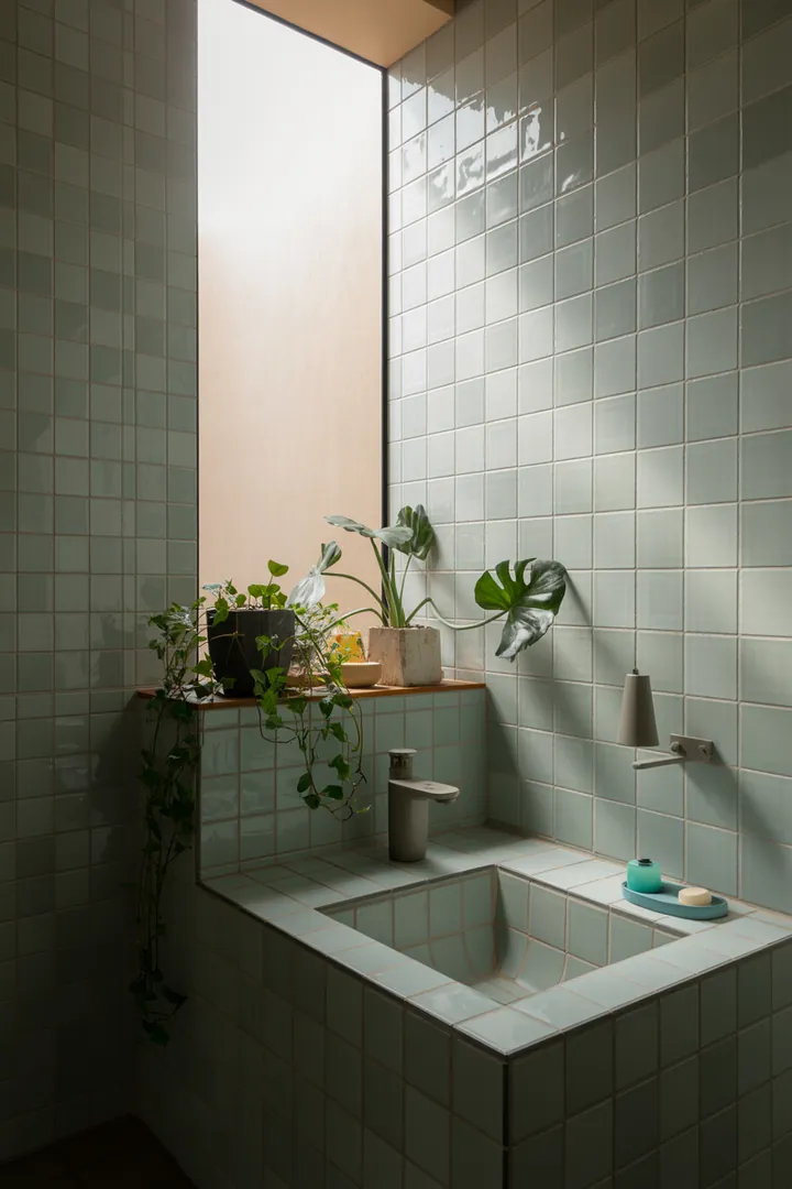 Ein stilvolles und funktionales Design für ein kompaktes Badezimmer, das durch clevere Farbwahl und platzsparende Möbel größer und einladender wirkt.