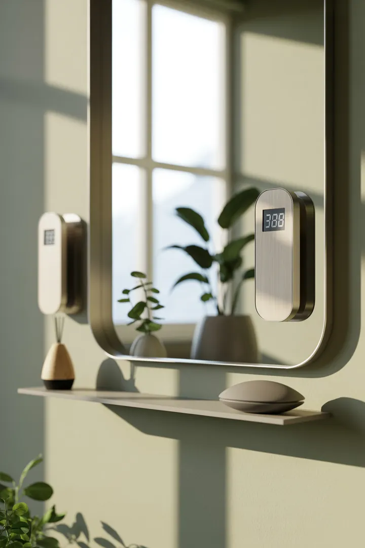 Ein stilvoll gestalteter Raum mit cleveren Lösungen und hellem Farbkonzept, das einem kompakten Sanitärbereich eine luftige Atmosphäre verleiht.